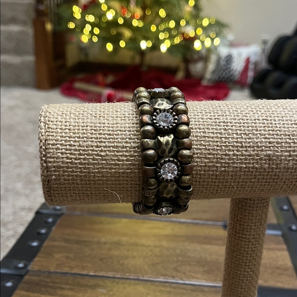 Bronze Beaded Bracelet with Rhinestones